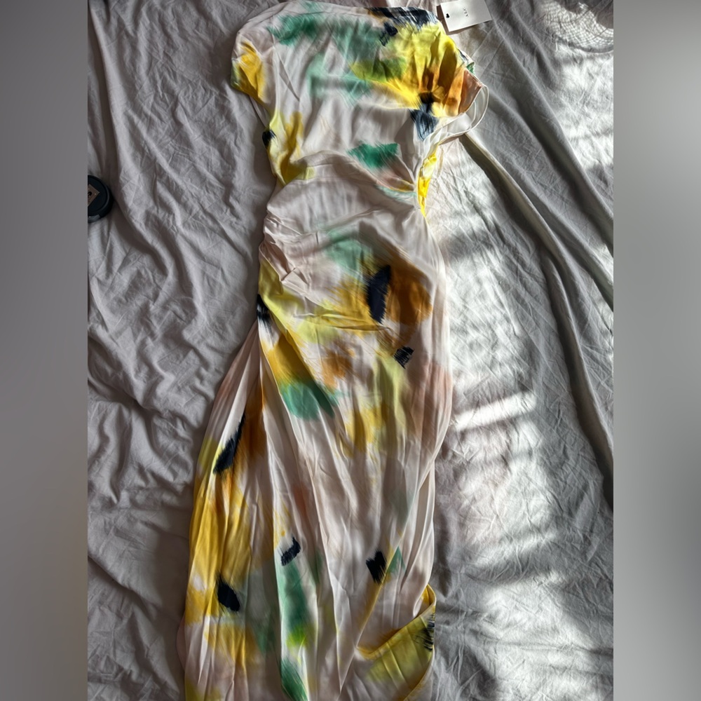 A.L.C One Shoulder Abstract Print Ruched Maxi Dress Size 0 Multicolor Silk Blend - Picture 13 of 16